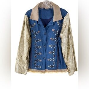 Parsley & Sage Denim Beaded Faux Fur Trim Jacket L